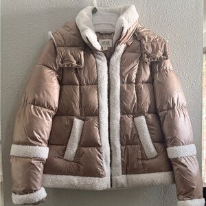 a.n.a Tan Puffer Jacket with Cream Accents